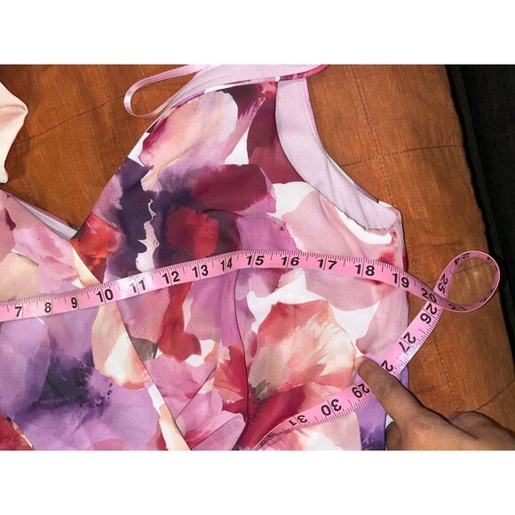 Xscape Pink  Floral Sleeveless V-Neck Women's Midi Dress Size 12P - Picture 7 of 9